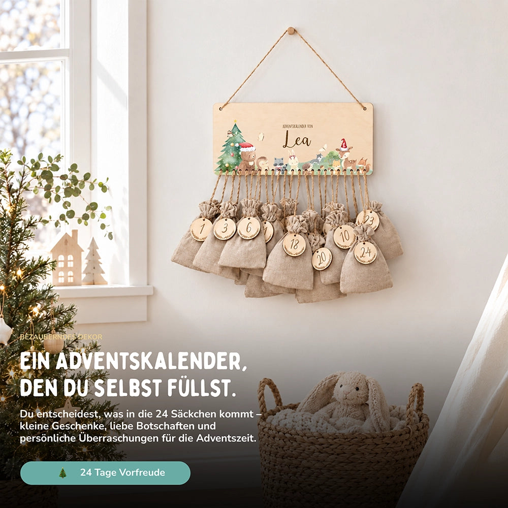 Personalisierbarer Adventskalender farbig - Niedliche Waldtiere