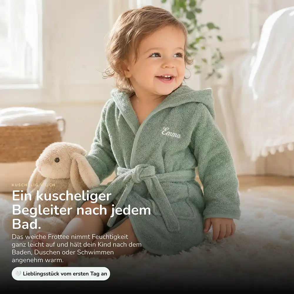 Kinderbademantel mit Namen Jollein Mintgrün, weiches, saugstarkes Frottee nach dem Baden