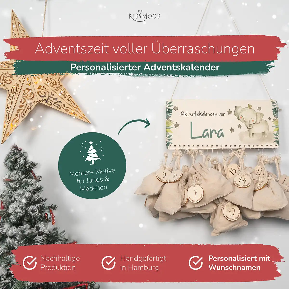 Personalisierbarer Adventskalender farbig - Elefant