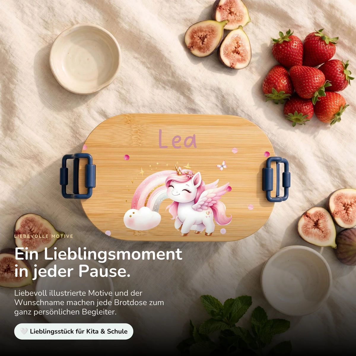 Brotdose Kinder personalisiert, Einhorn Regenbogen
