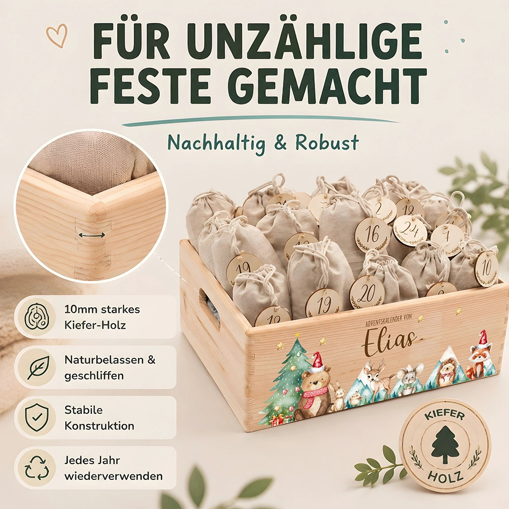 Adventskalender zum Befüllen "Bär und Weihnachtsbaum" personalisiert