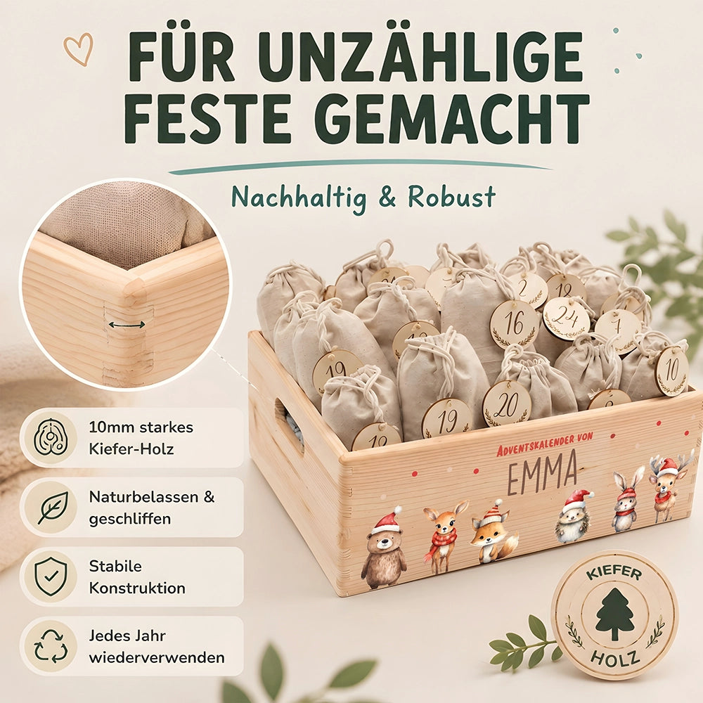 Personalisierter Adventskalender zum Befüllen - Tierfamilie Weihnachten