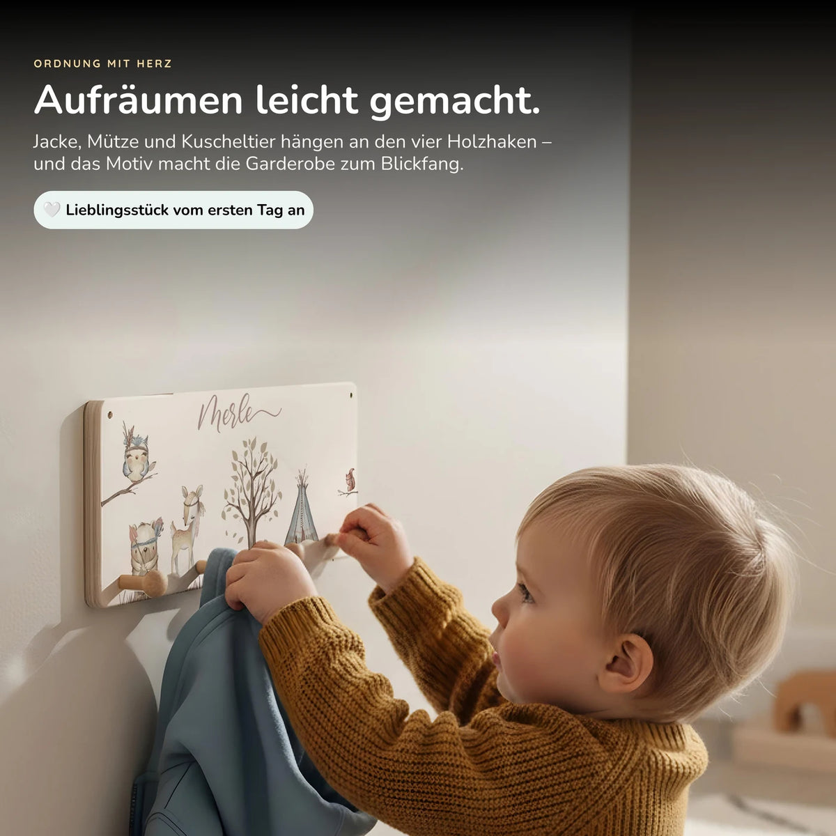 Kindergarderobe Holz personalisiert - Woodland