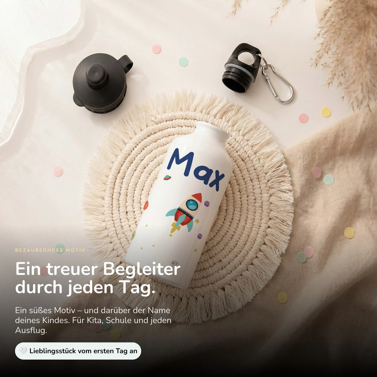 Personalisierte Trinkflasche Kinder – Rakete Weltall