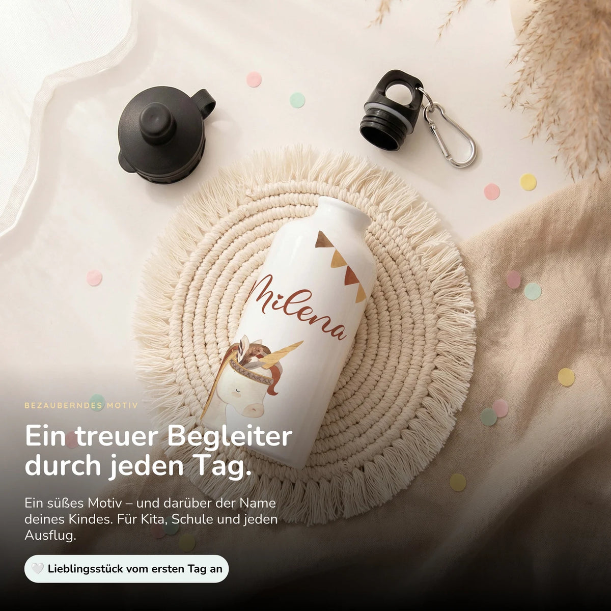 Personalisierte Trinkflasche Kinder – Einhorn Indianer