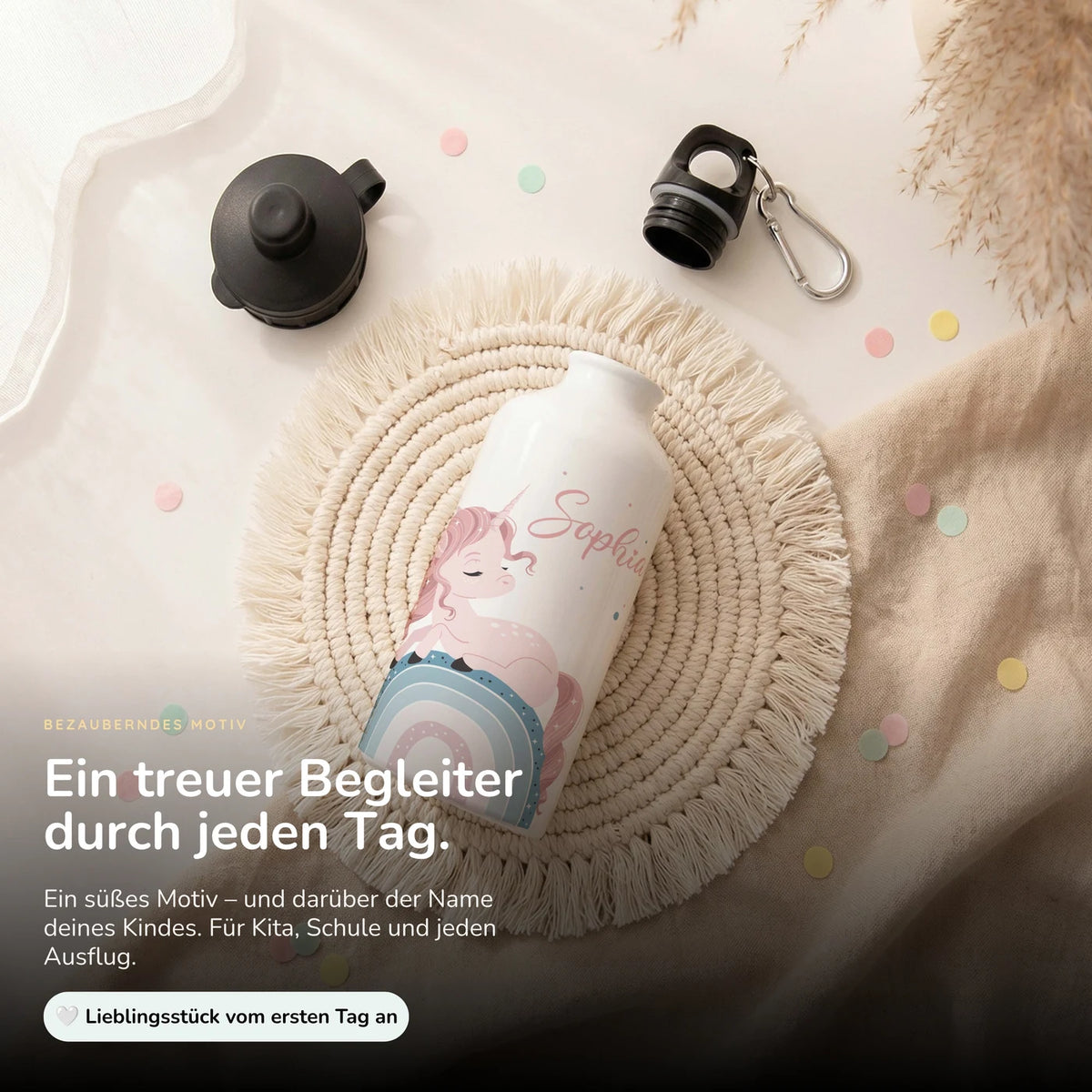 Personalisierte Trinkflasche Kinder – Einhorn Rosa Regenbogen