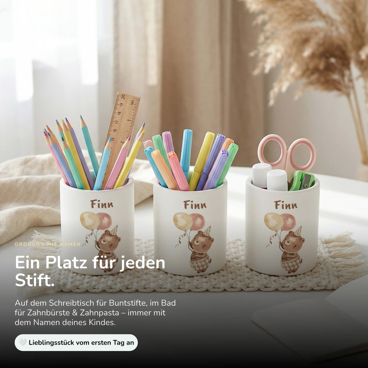 Personalisierter Stiftehalter Bär Geburtstag – Keramik mit Wunschname