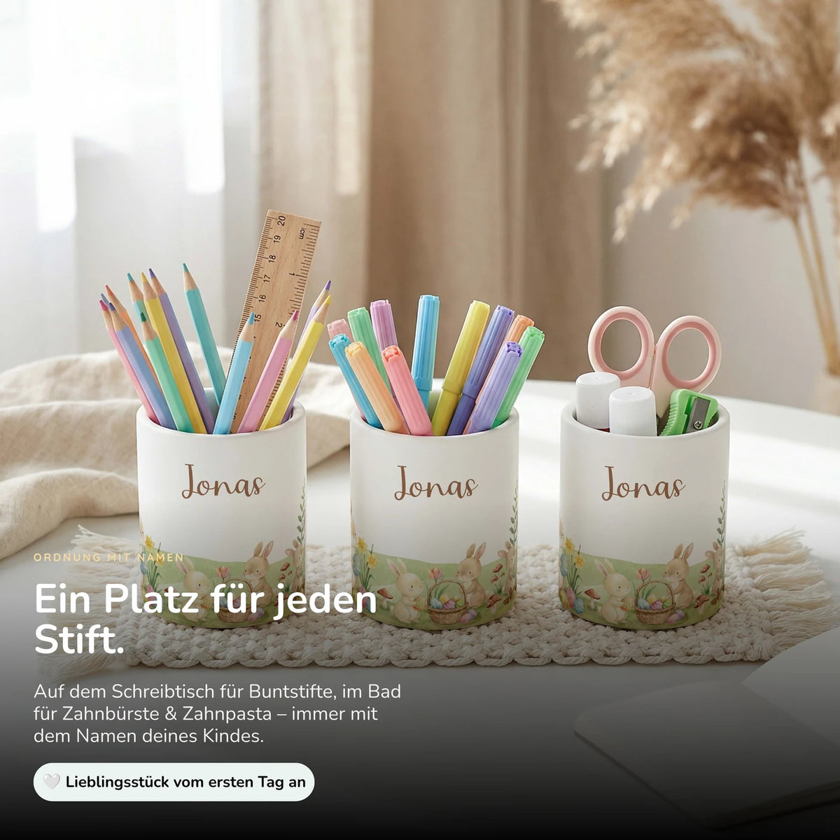 Personalisierter Stiftehalter Ostern Hasen – Keramik mit Wunschname