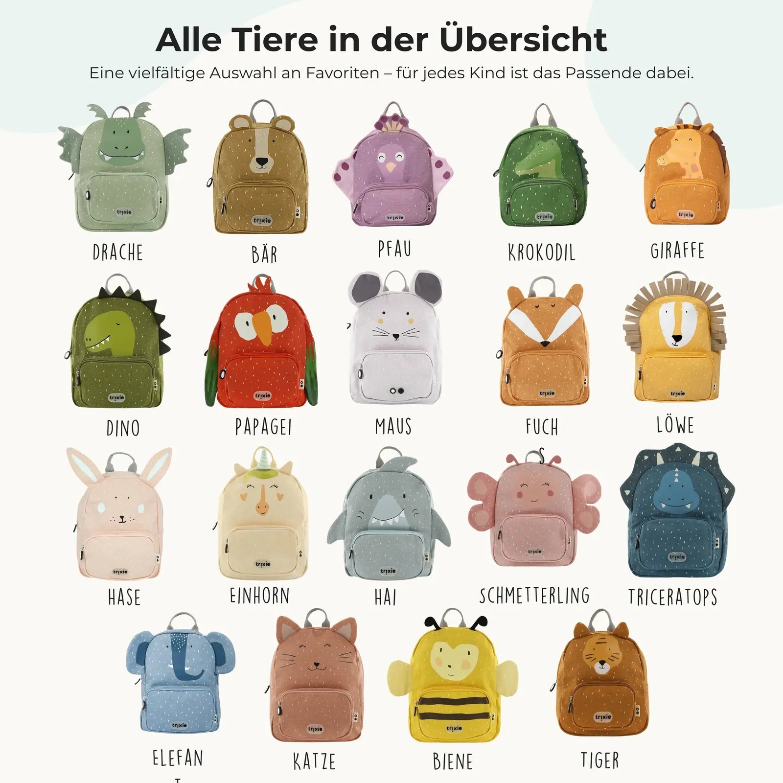 Trixie Kindergartenrucksack Hai, Tiermotiv-Design mit Wunschname