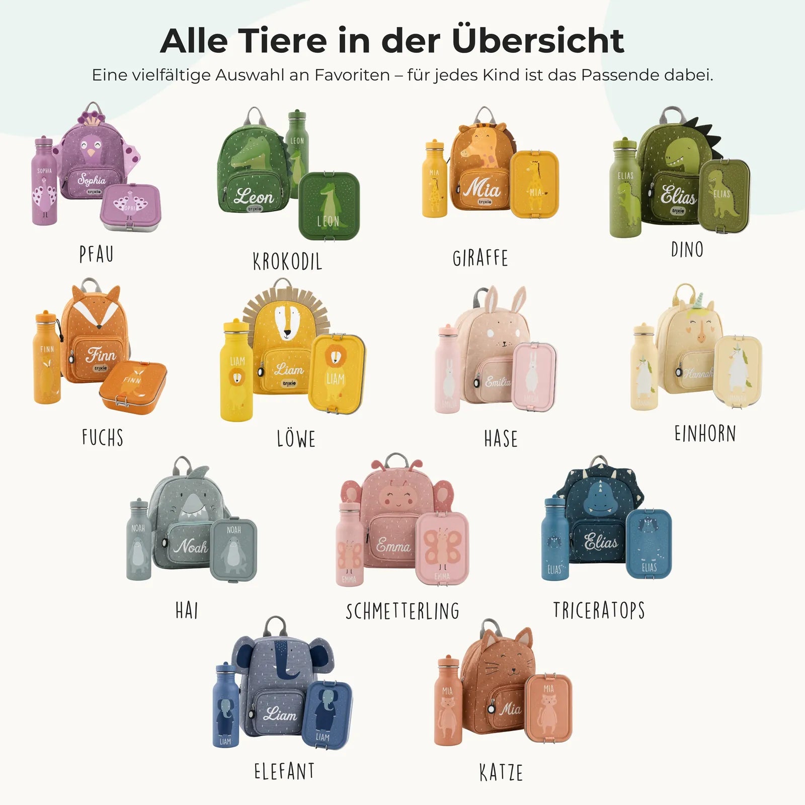 Trixie Kindergarten Set Schmetterling, 3-teiliges Kita-Set im Tierdesign