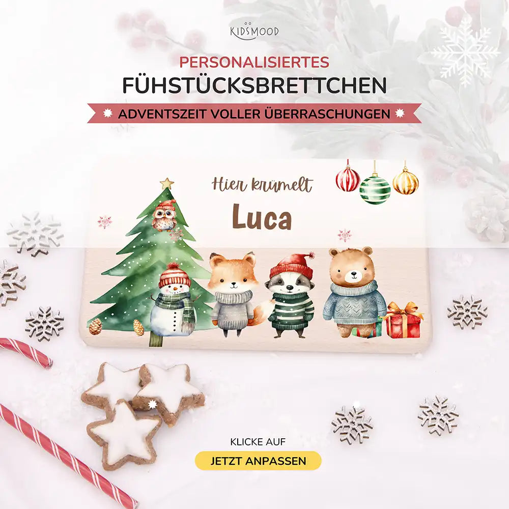 Frühstücksbrettchen Weihnachten - Tierfamilie Weihnachten