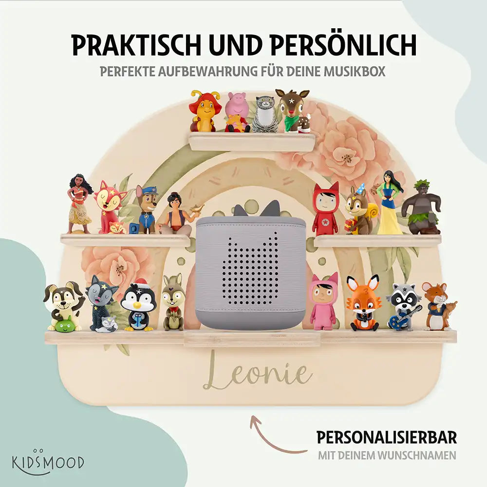 Tonie Regal aus Holz, Toniebox Regal personalisiert Grüner Regenbogen