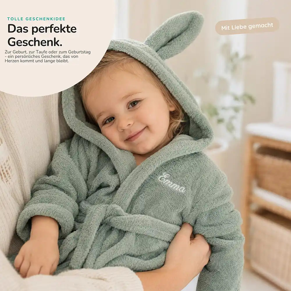 Kinderbademantel mit Namen Jollein Mintgrün, als Geschenk zur Geburt und Taufe