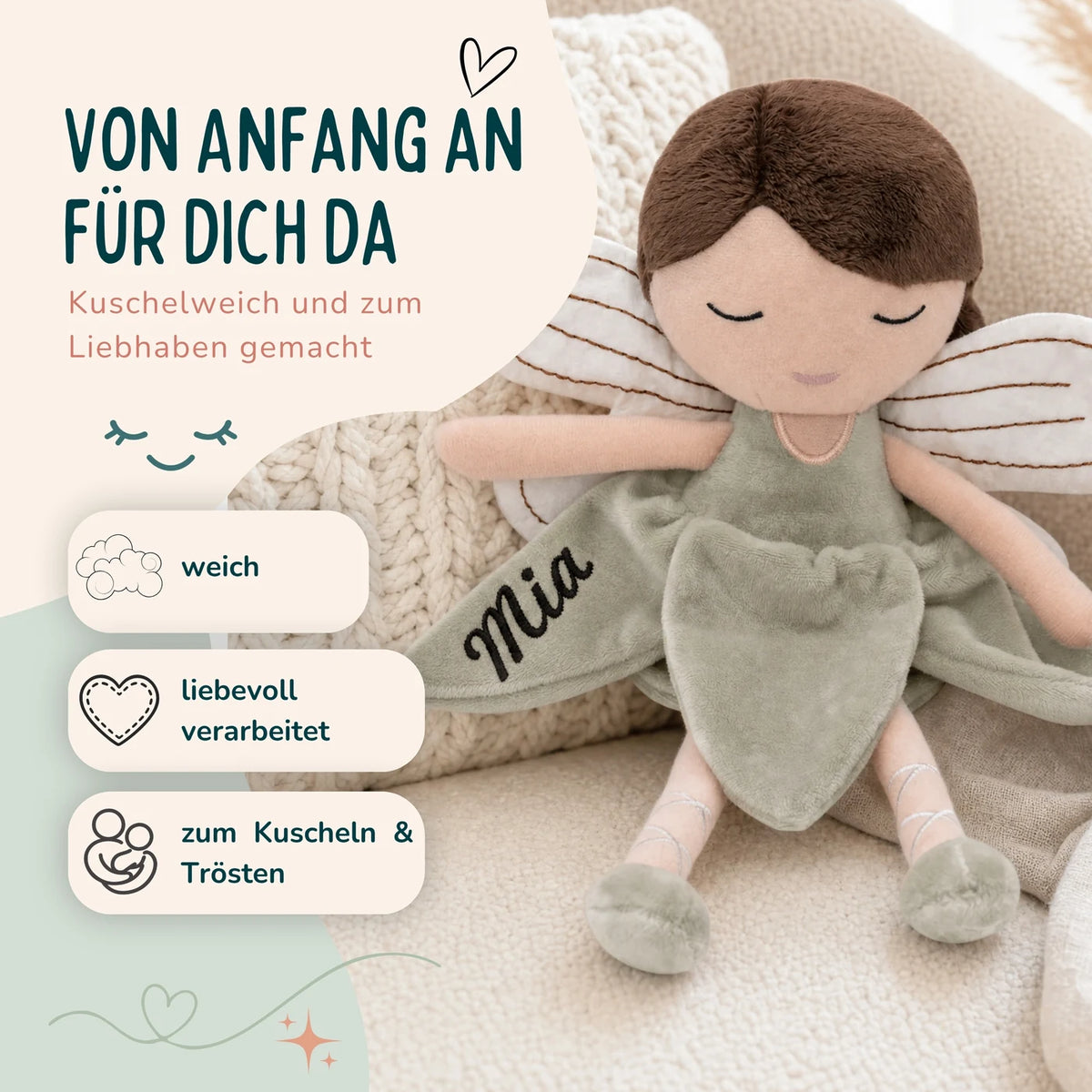 Jollein Stoffpuppe Fee Salbei – mit oder ohne Namen