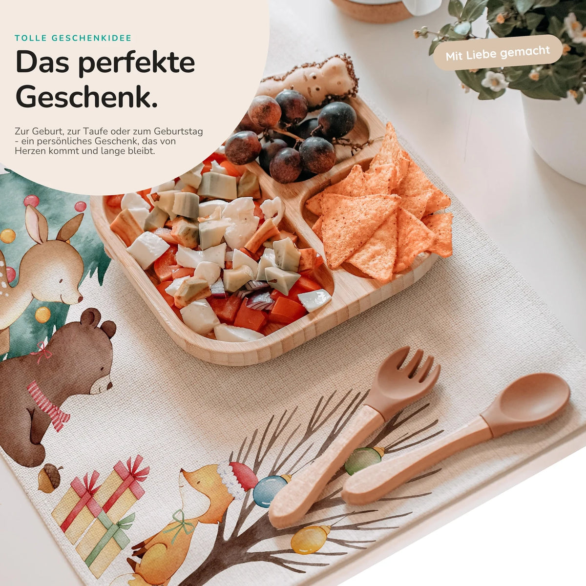 Tischset Kinder personalisiert Weihnachtsmotiv - Bär Weihnachtsbaum