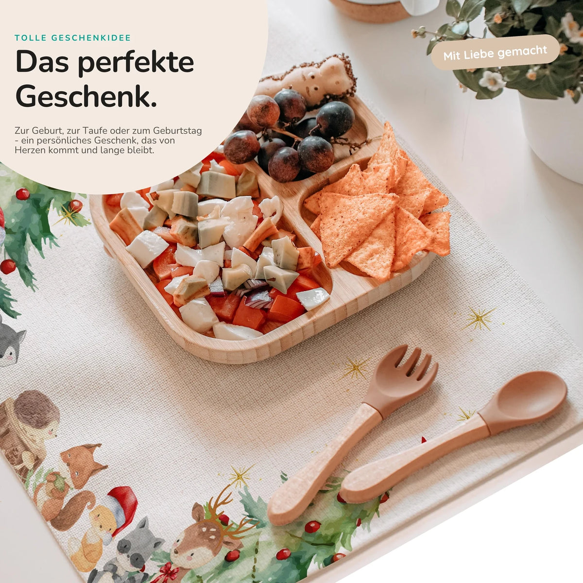 Tischset Kinder personalisiert Weihnachtsmotiv - Waldtiere