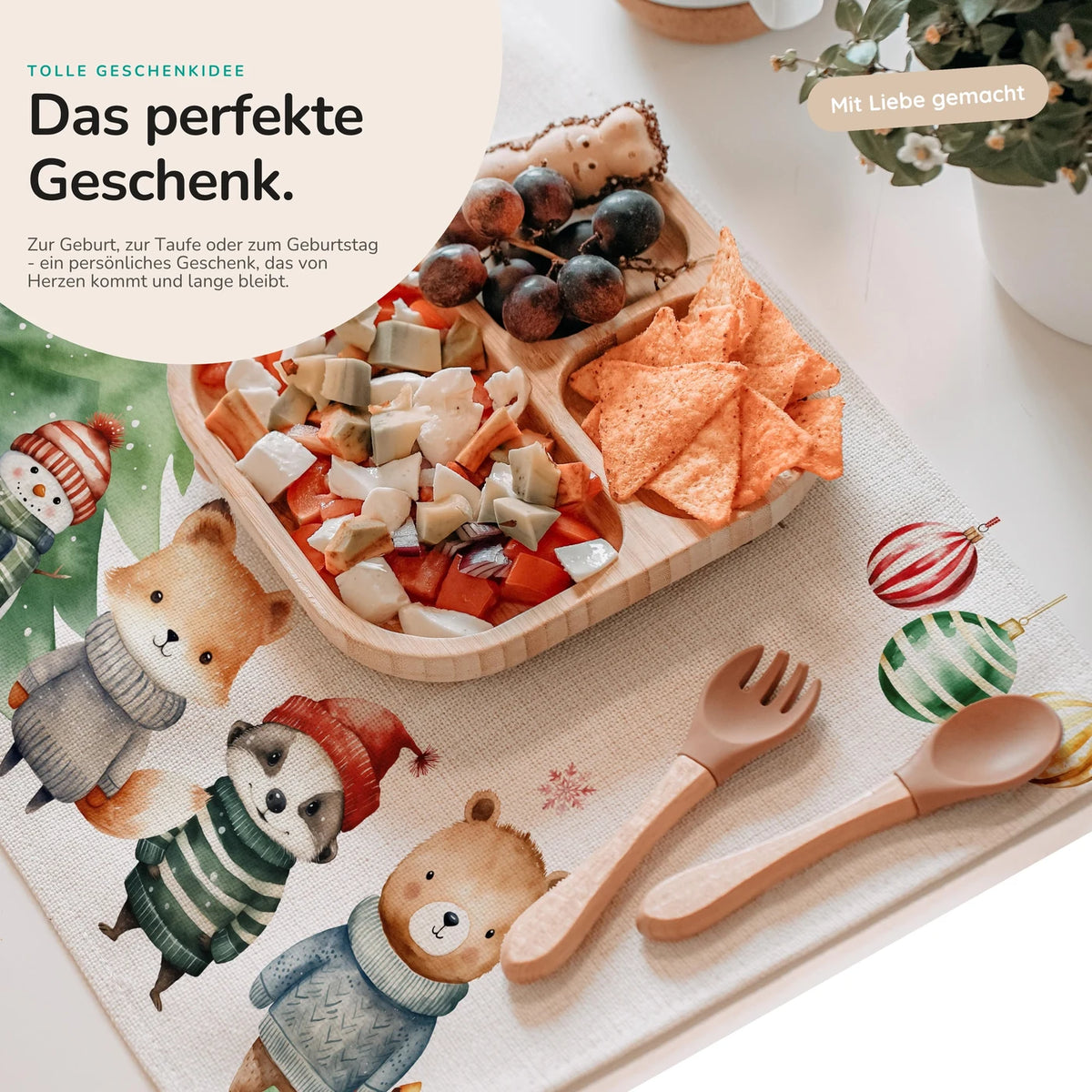 Tischset Kinder personalisiert Weihnachtsmotiv - Mini-Tierchen-Welt