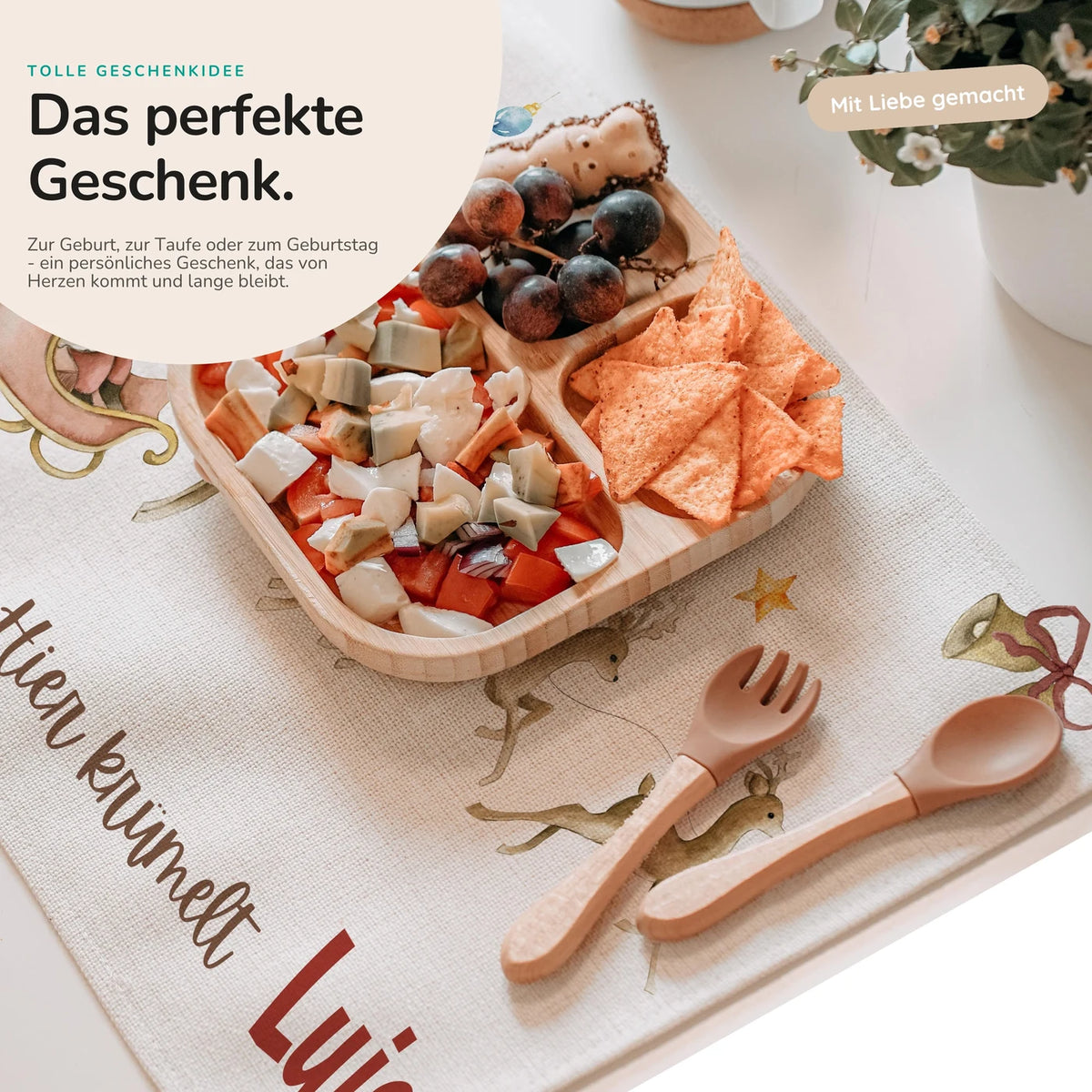 Tischset Kinder personalisiert Weihnachtsmotiv - Rentierschlitten