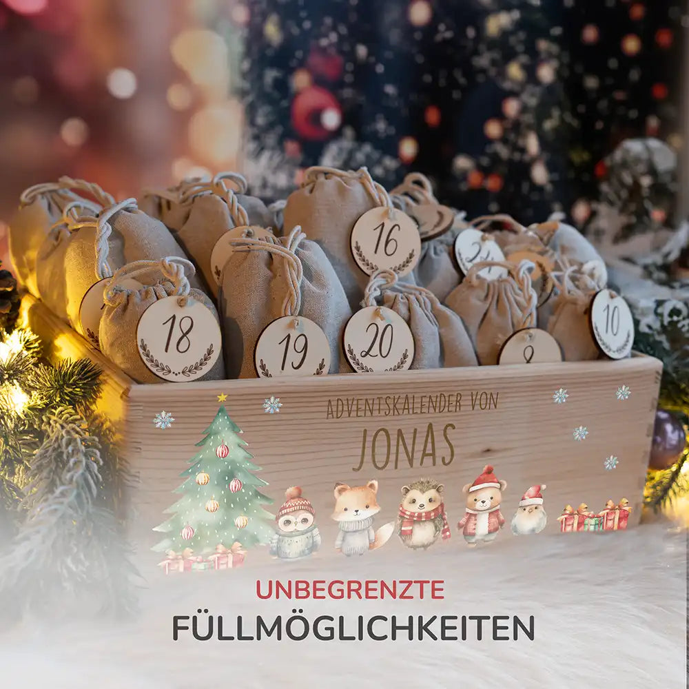 Adventskalender zum befüllen "Weihnachten mit Tierfreunden" personalisiert
