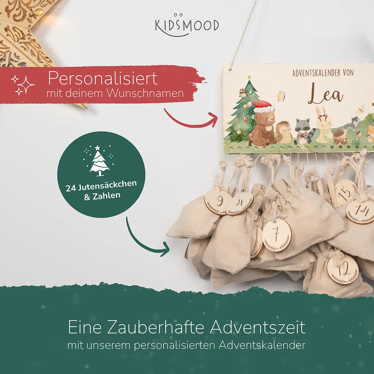 Personalisierbarer Adventskalender farbig - Niedliche Waldtiere