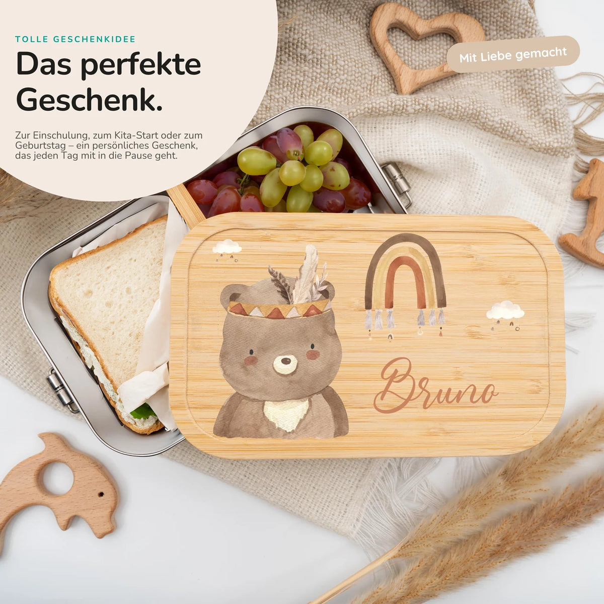 Brotdose Kinder personalisiert -  Bär Boho