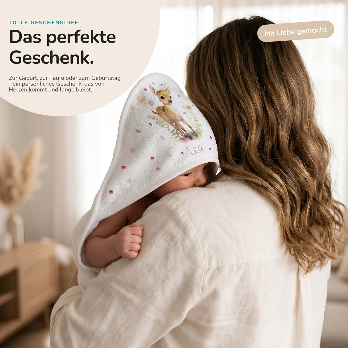 Personalisiertes Kapuzenhandtuch Baby – Reh Wiese