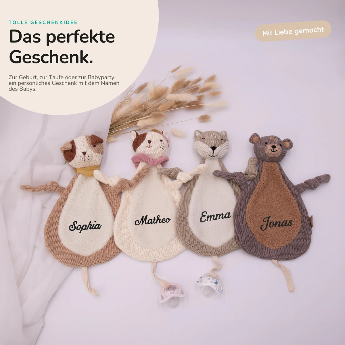 Jollein Schmusetuch Baby mit Namen - niedliche Motive