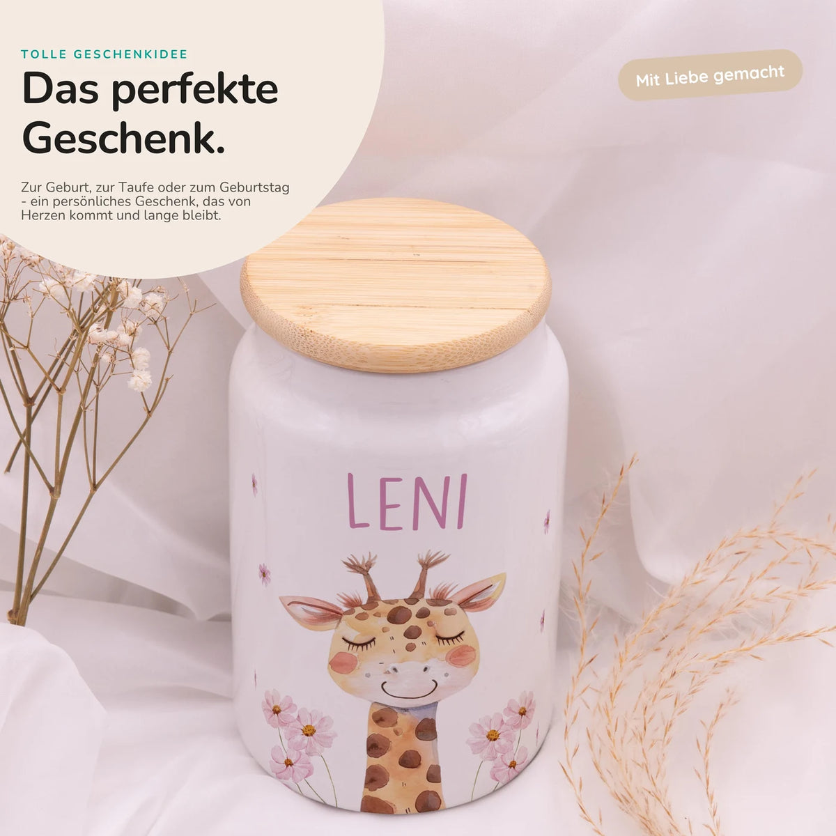 Personalisierbare Keksdose mit Name - Giraffe
