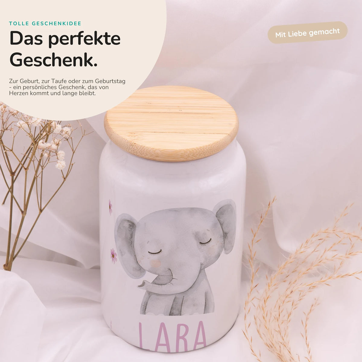 Personalisierbare Keksdose mit Name - Elefant