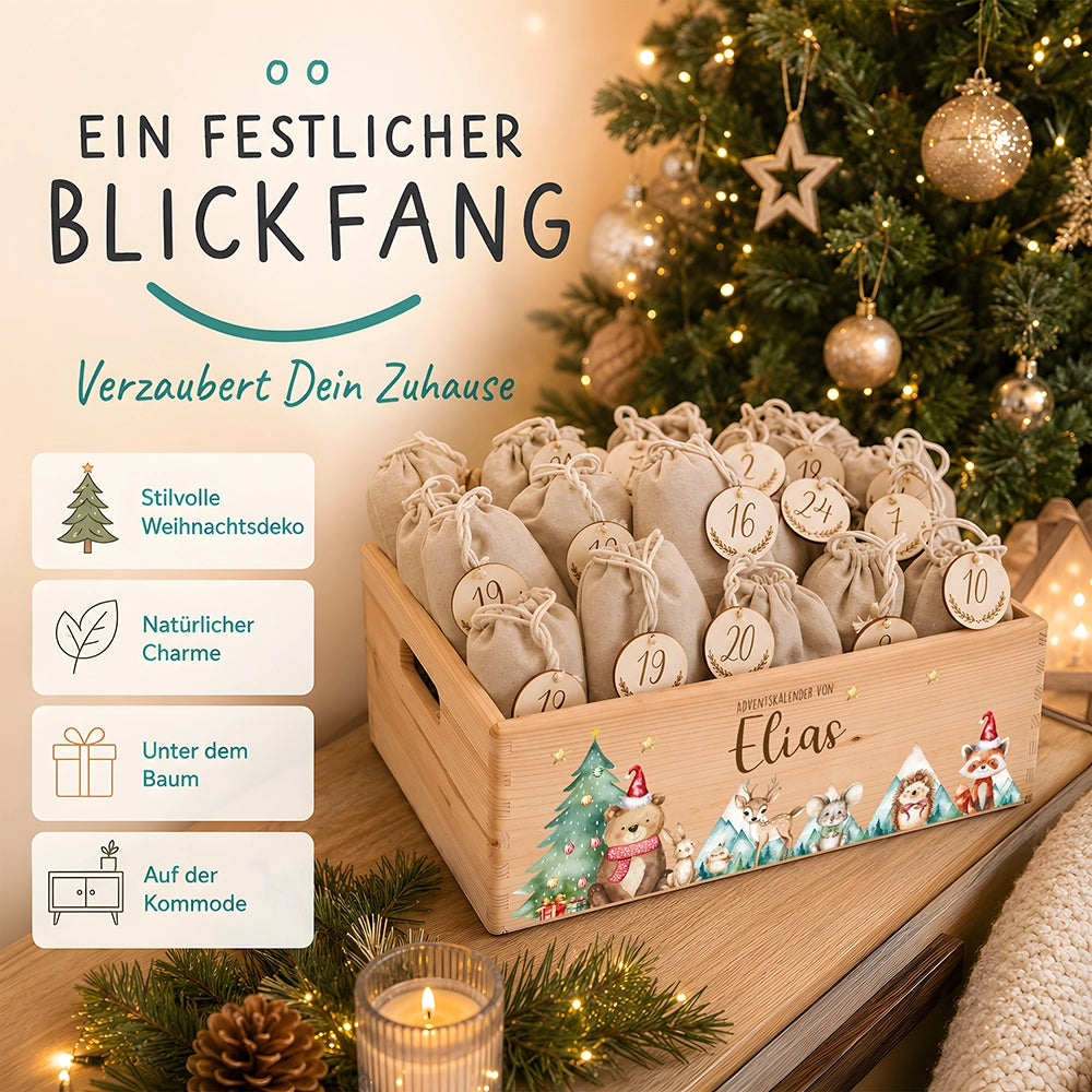 Adventskalender zum Befüllen "Bär und Weihnachtsbaum" personalisiert