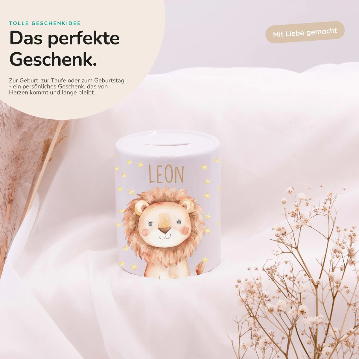 Spardose Kinder aus Keramik  - Zauberhaftes Eichhörnchen auf Einhorn