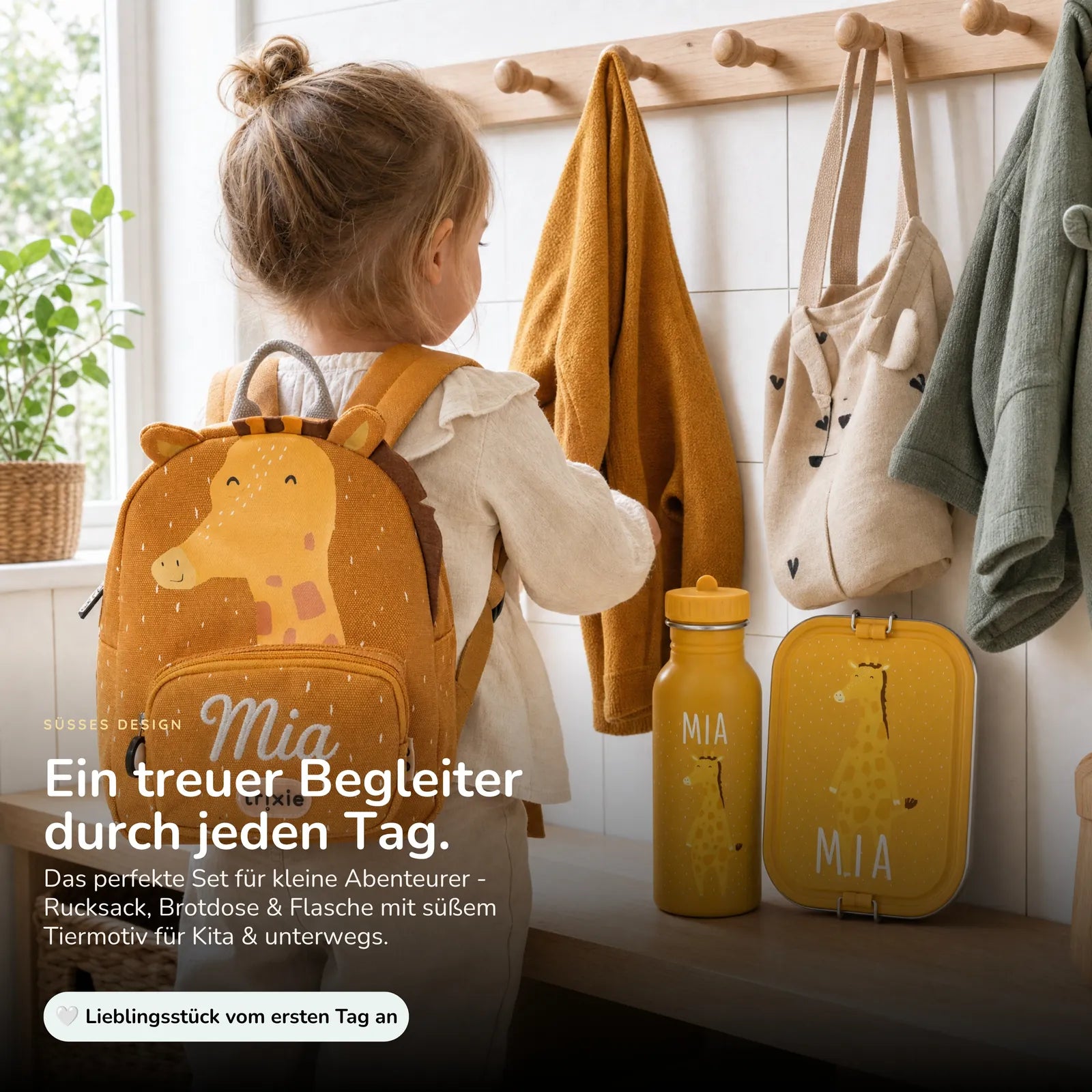 Trixie Kindergarten Set Giraffe, ergonomischer Rucksack im Set mit Namen