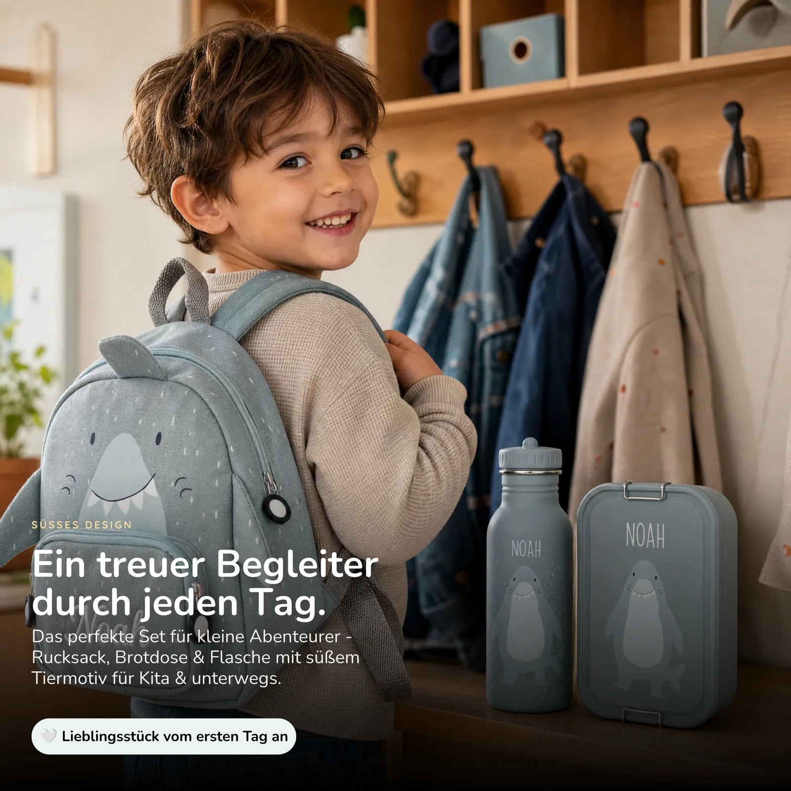 Trixie Kindergarten Set Hai, ergonomischer Rucksack im Set mit Namen