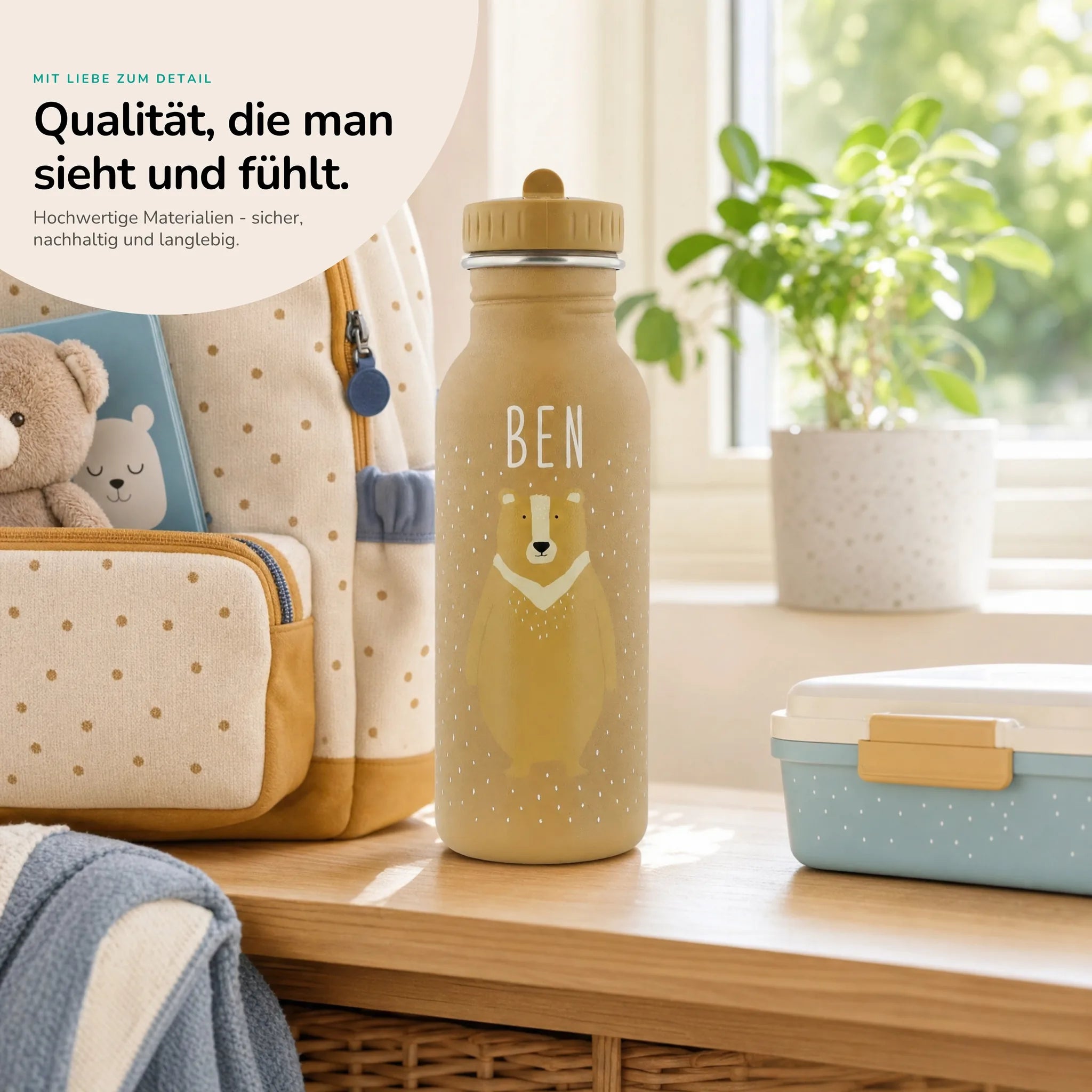 Trixie Trinkflasche Kinder Bär, robuster Edelstahl mit Namensgravur