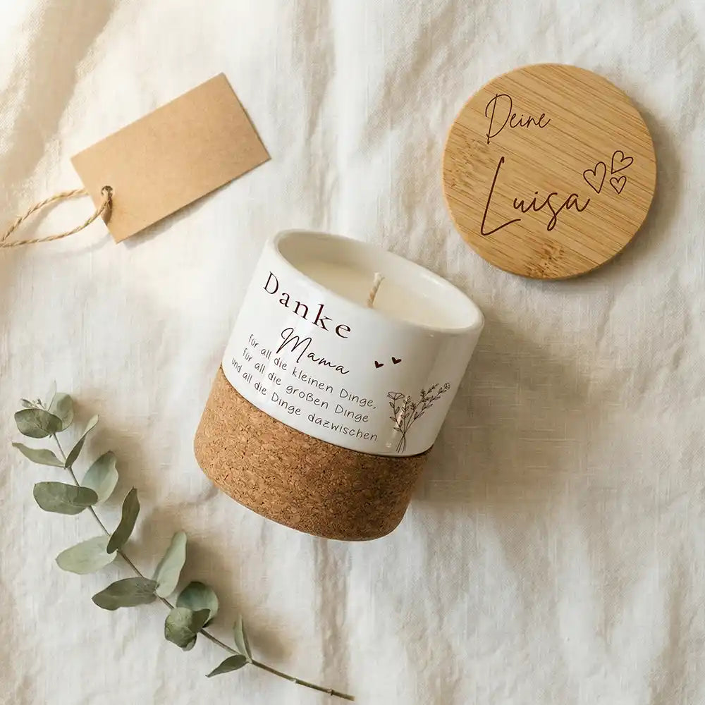 Duftkerze Vanille Keramik Danke Mama Blumenzweig – Wohnzimmer-Lifestyle mit Vanille