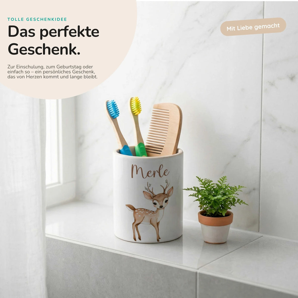 Personalisierter Stiftehalter Rehkitz Bambi – Keramik mit Wunschname