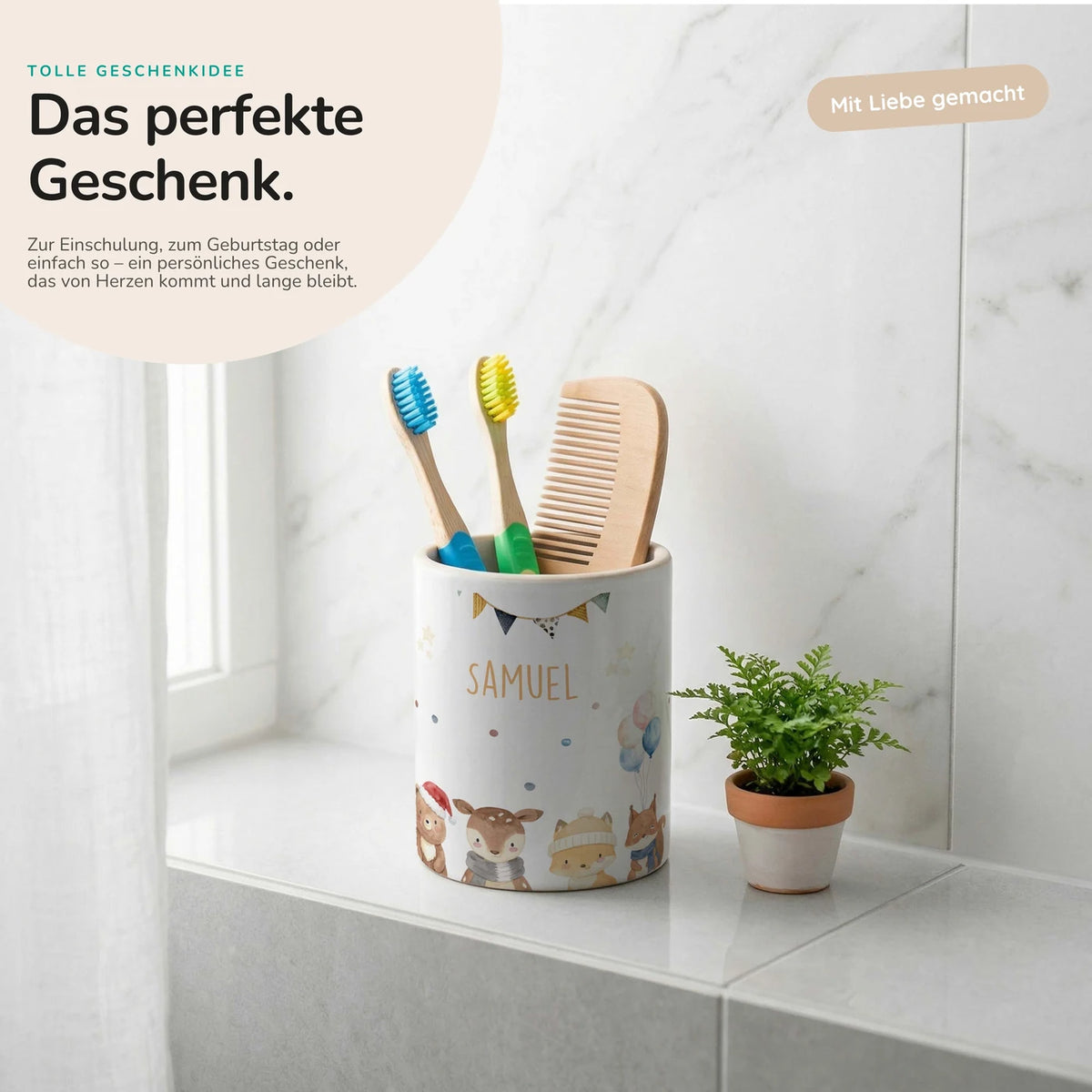 Personalisierter Stiftehalter Waldtiere Geburtstag – Keramik mit Wunschname