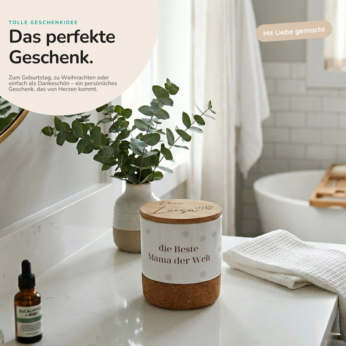 Duftkerze Vanille Keramik – Beste Mama Blümchen mit Wunschname