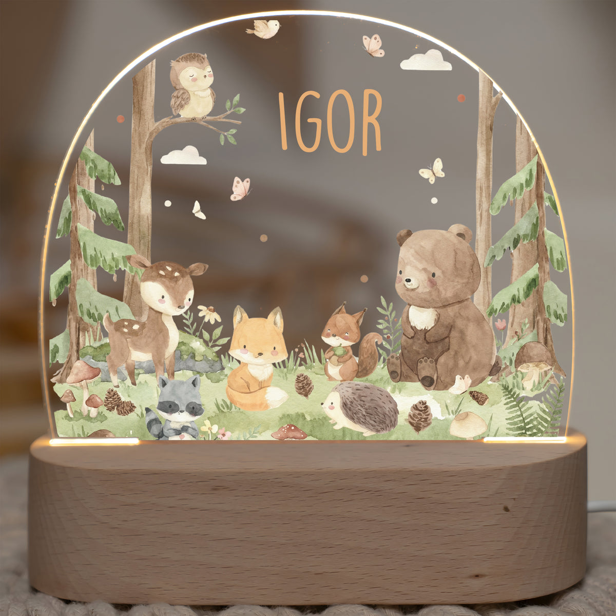 Nachtlicht Kinder personalisiert - Liebevolle Waldfreunde
