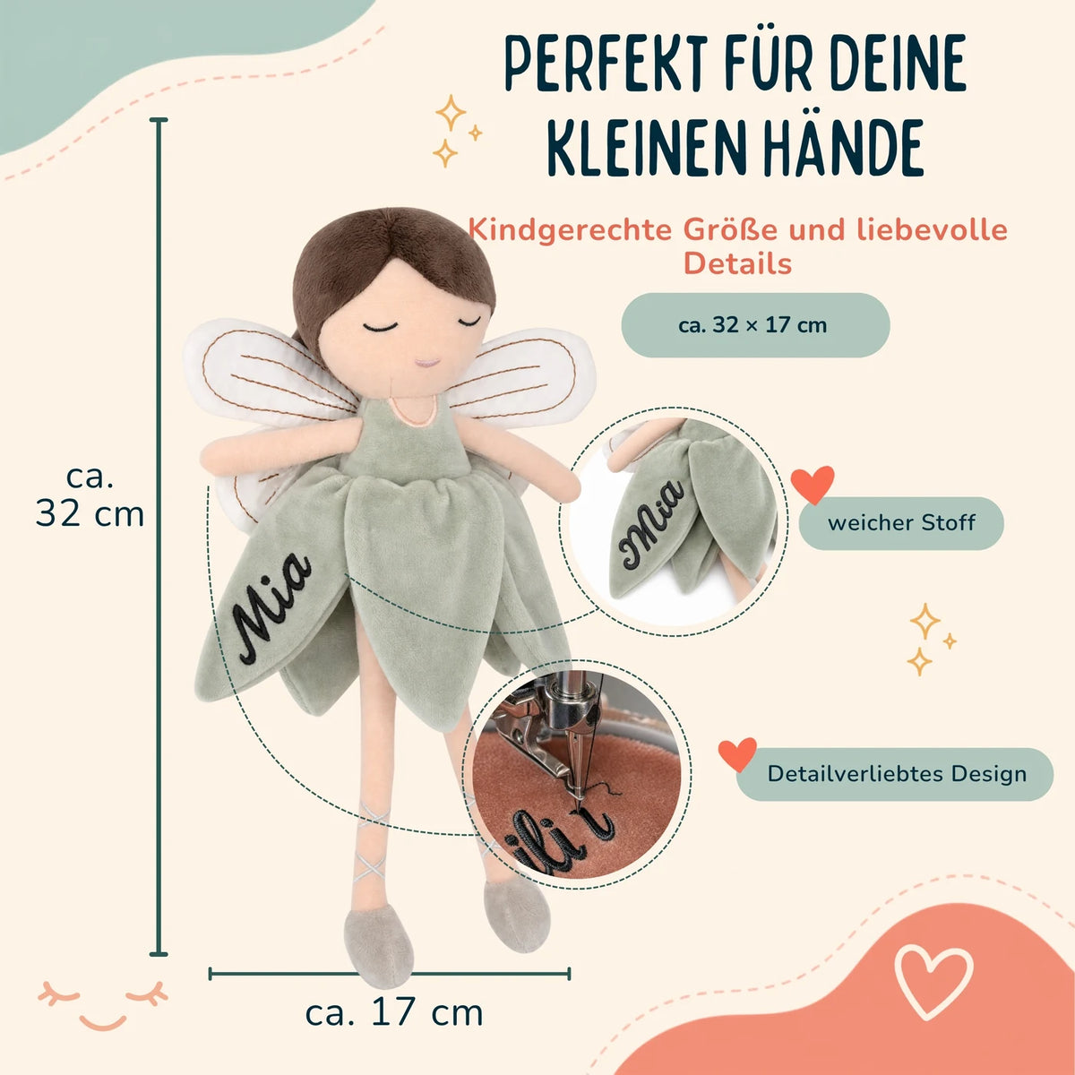 Jollein Stoffpuppe Fee Salbei – mit oder ohne Namen