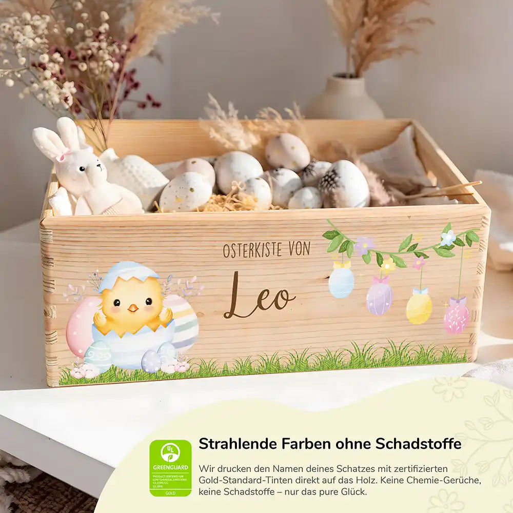Osterkiste Holz personalisiert - Küken