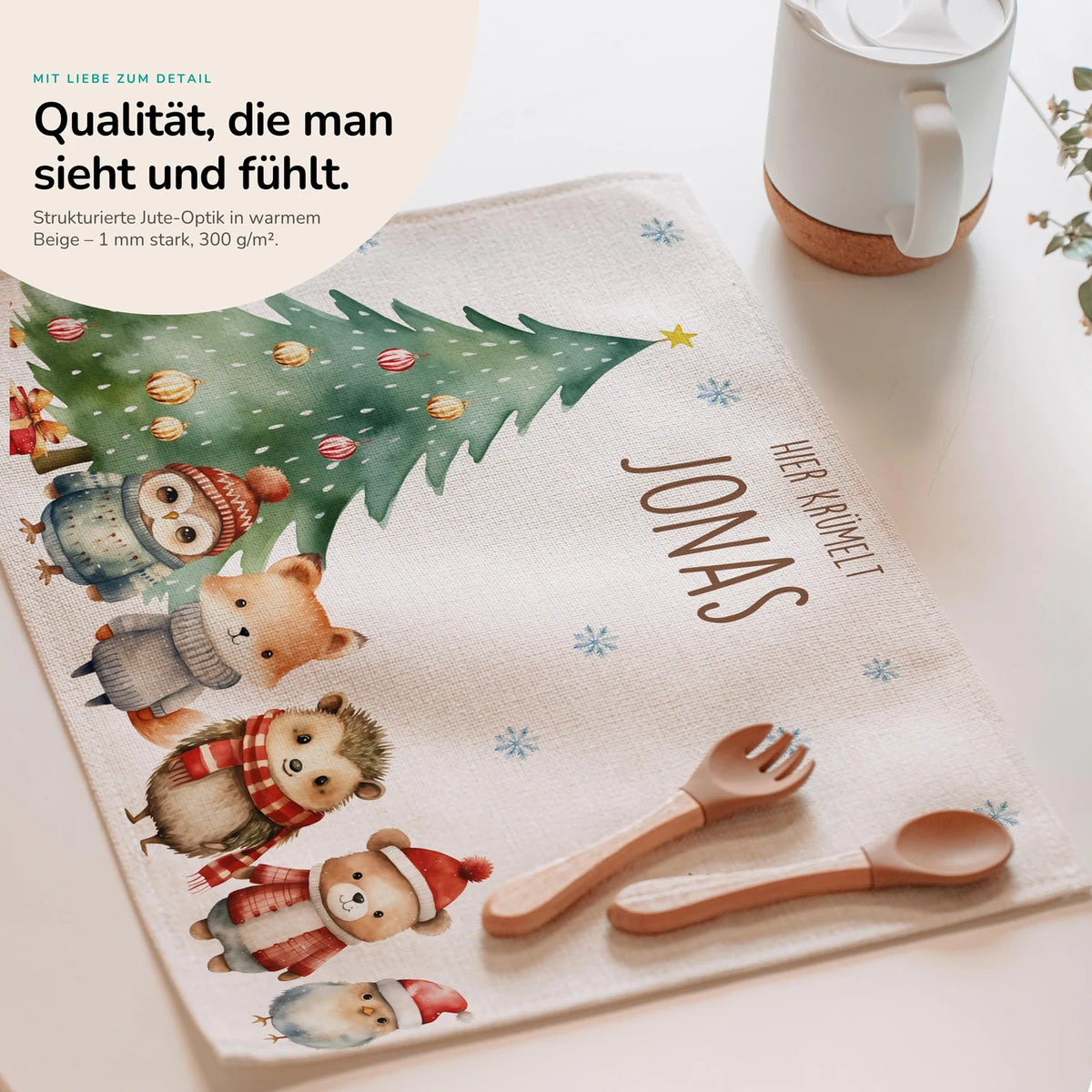 Tischset Kinder personalisiert Weihnachtsmotiv - Zauberpfötchen
