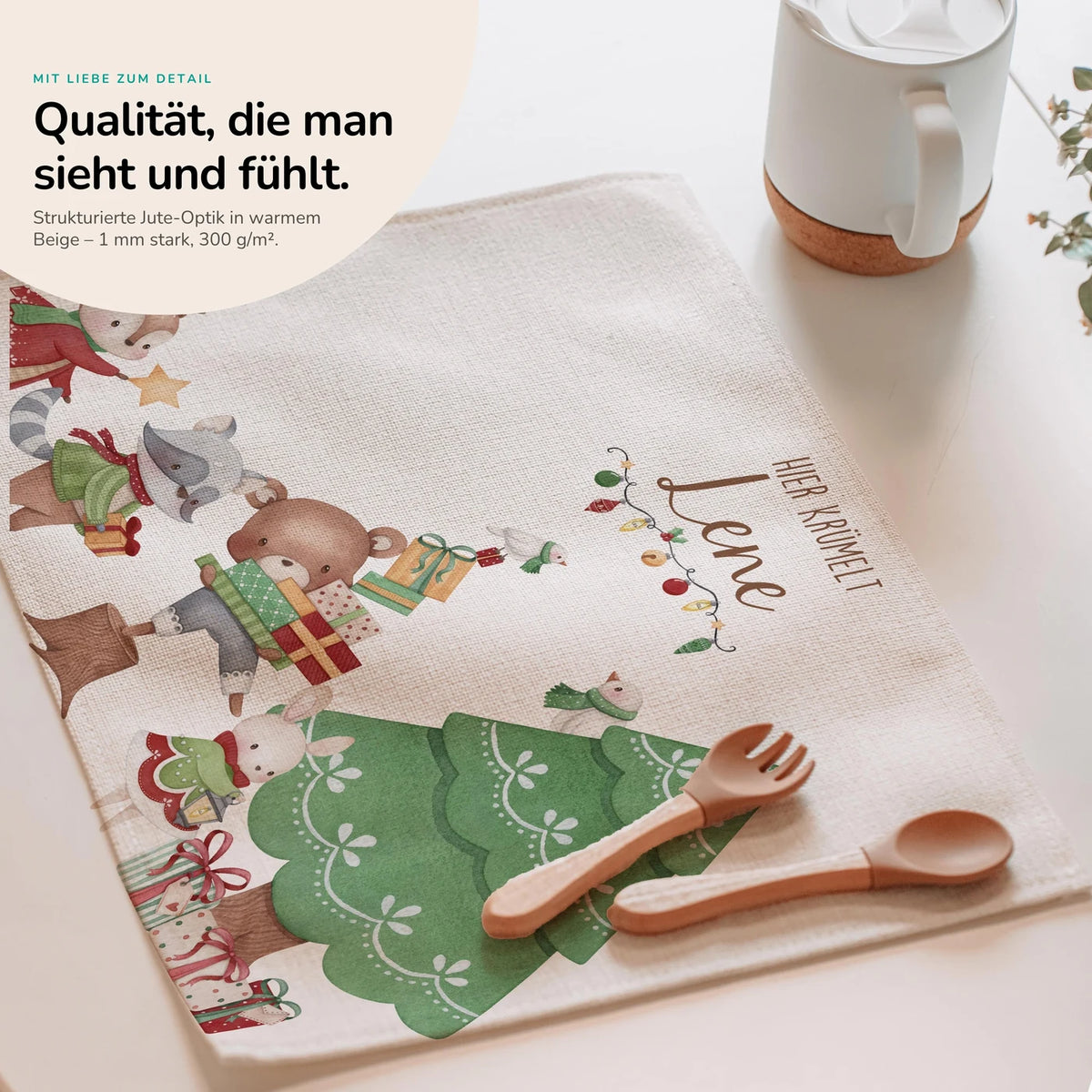 Tischset Kinder personalisiert Weihnachtsmotiv - Weihnachtsmärchen im Tierwald