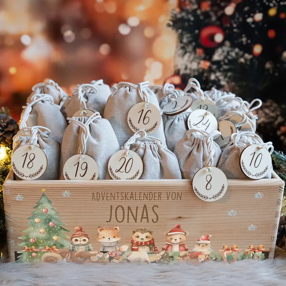 Adventskalender zum befüllen "Weihnachten mit Tierfreunden" personalisiert