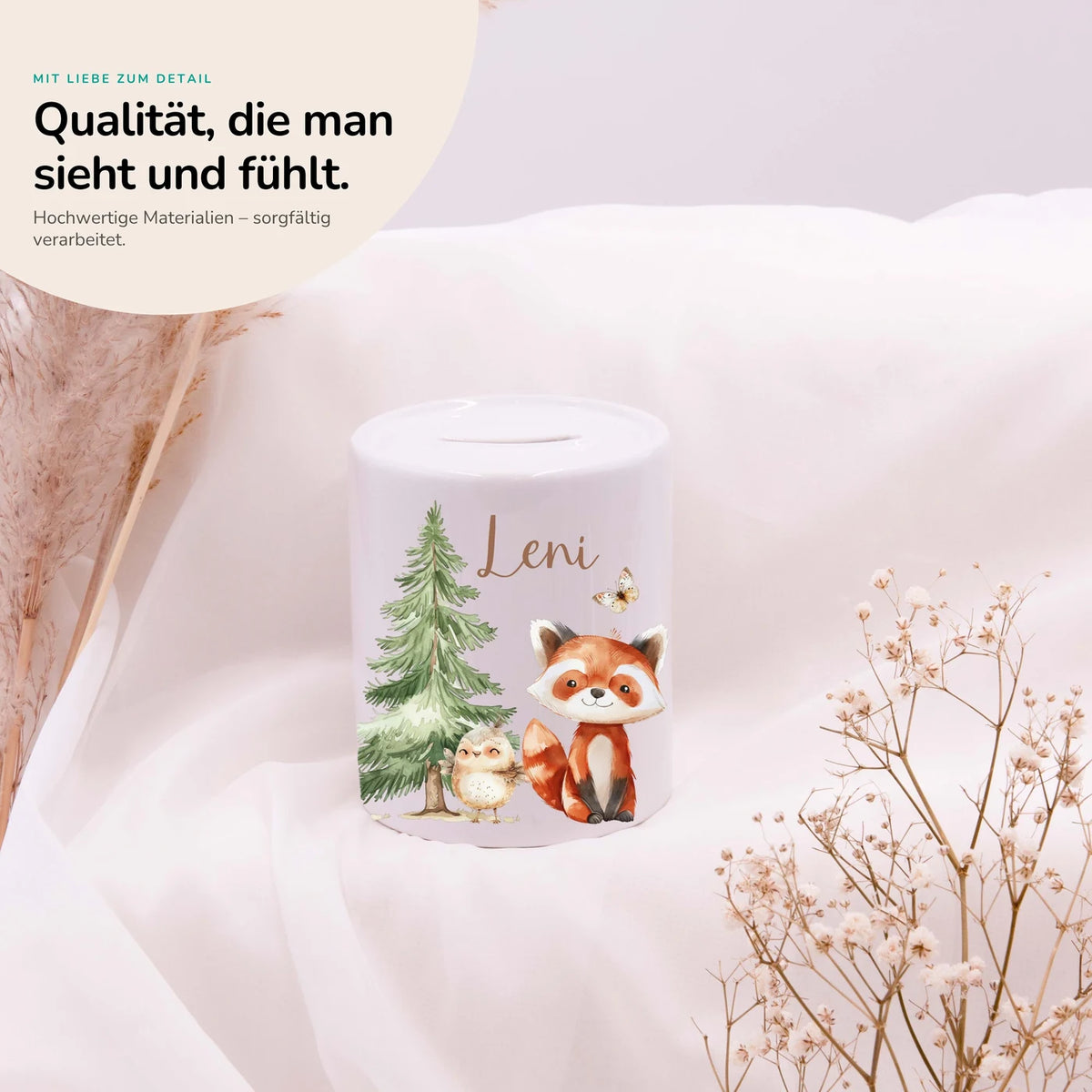 Spardose Kinder aus Keramik - Fuchs im Wald