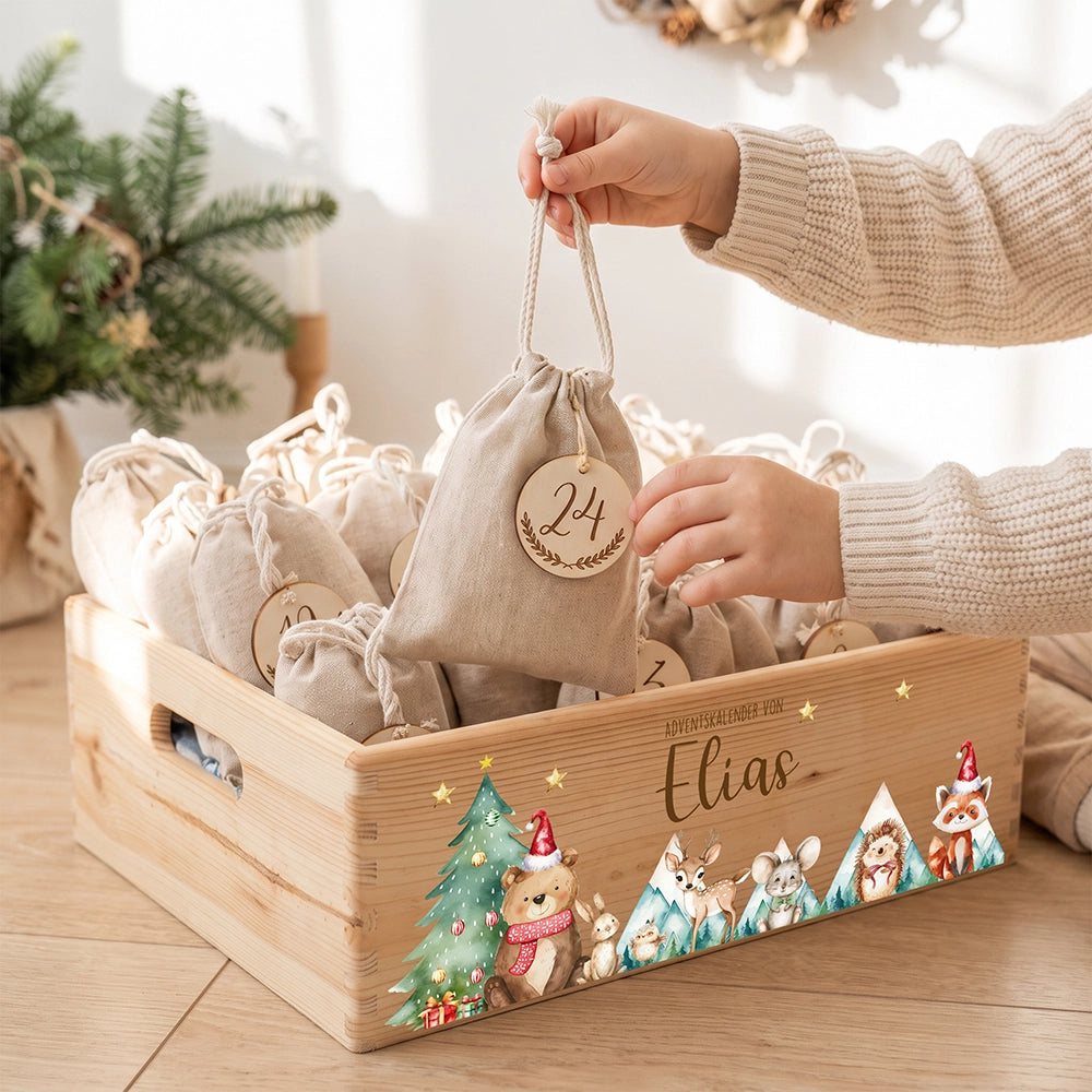 Adventskalender zum Befüllen "Bär und Weihnachtsbaum" personalisiert
