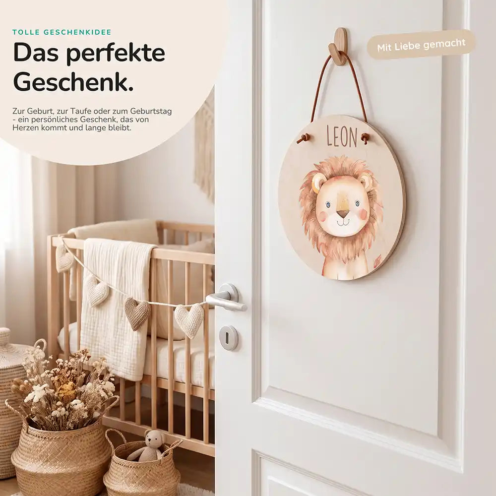 Türschild Kinderzimmer Löwe, als persönliches Geschenk zur Geburt