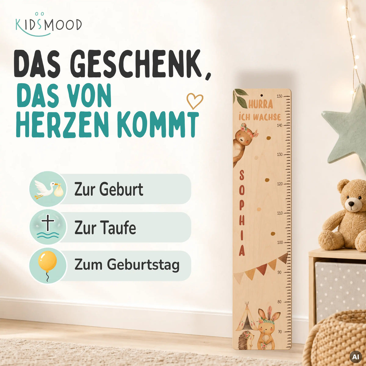Messlatte Kinder Holz & Aluverbund - Hurra ich wache