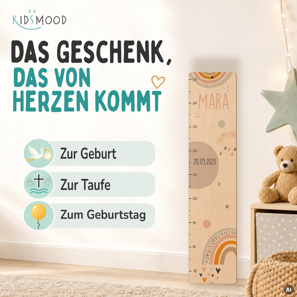 Messlatte Kinder Holz & Aluverbund - Regenbogen