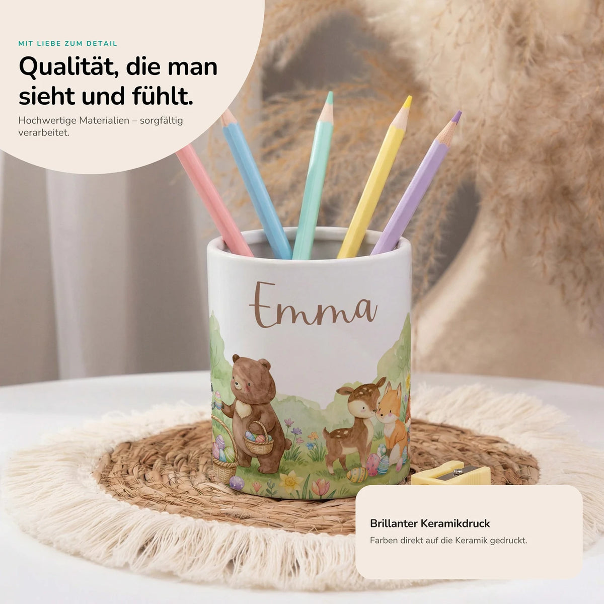 Personalisierter Stiftehalter Ostern Bärenfamilie – Keramik mit Wunschname